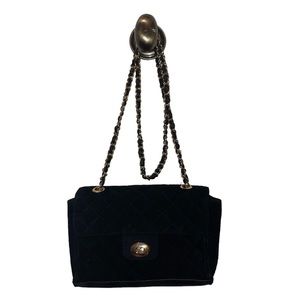 Jennifer Moore Black Leather and Suede Quilted bag with Gold Detailing